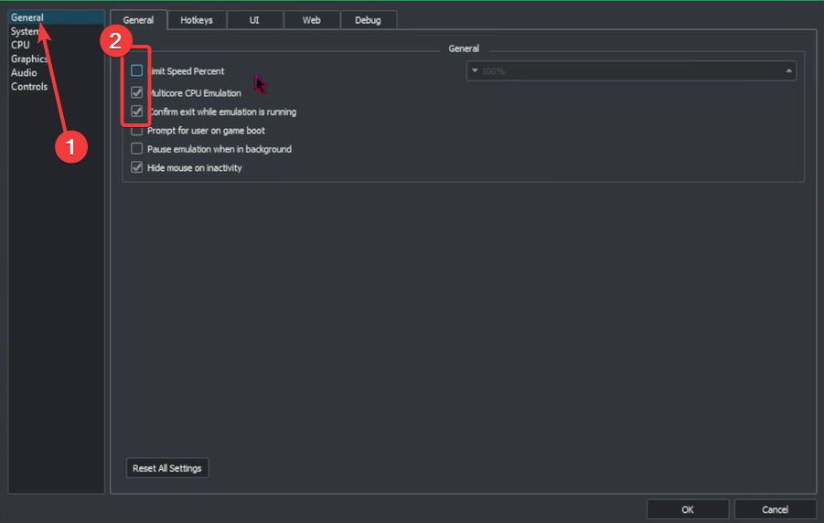 Общие настройки Yuzu — включение Multicore и ограничения скорости