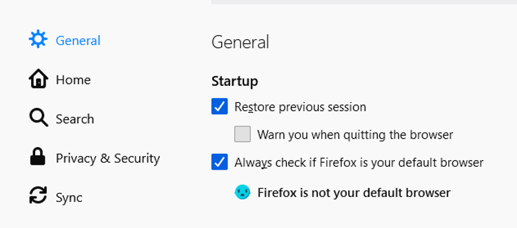 Параметр восстановления предыдущей сессии в Firefox