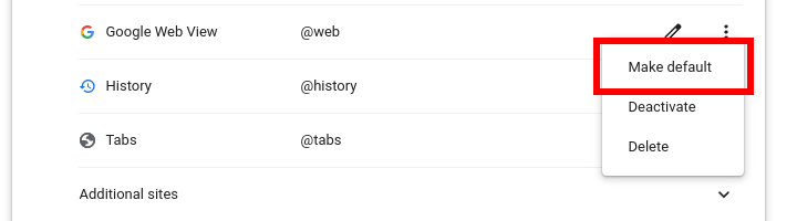 Опция 'Make Default' для пользовательского поискового движка.