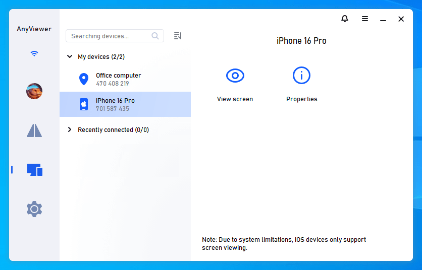 Выбор устройства и View Screen