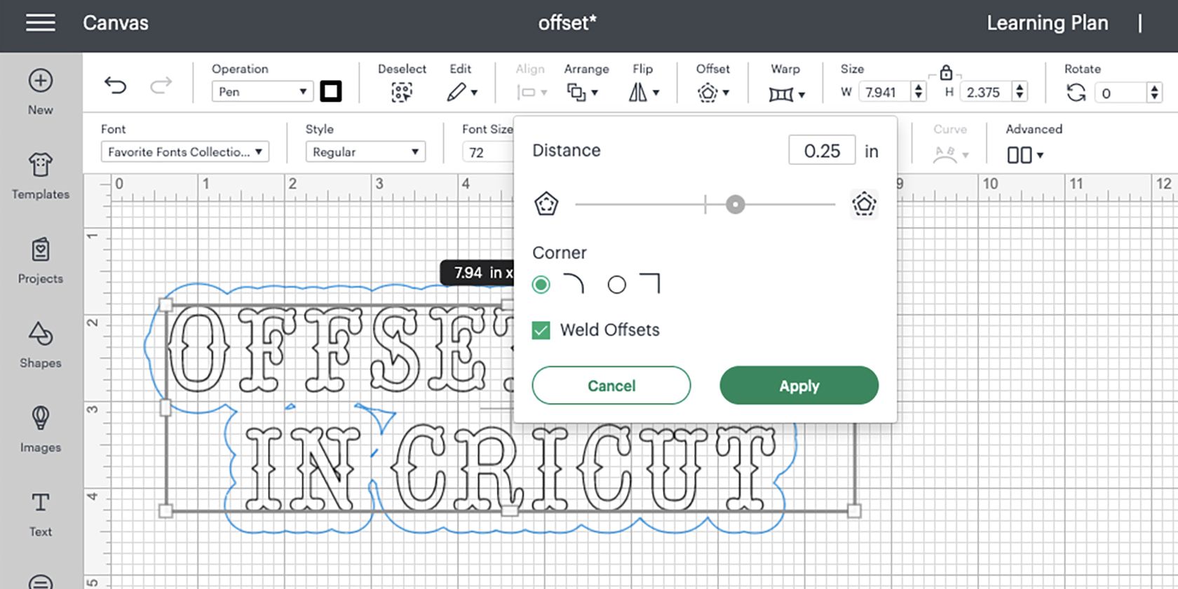 Cricut Design Space offset.