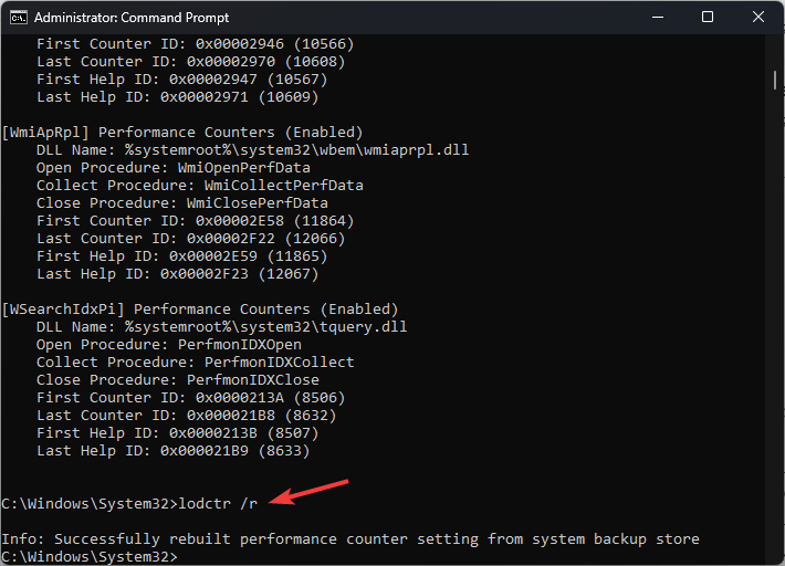 Команда lodctr /r