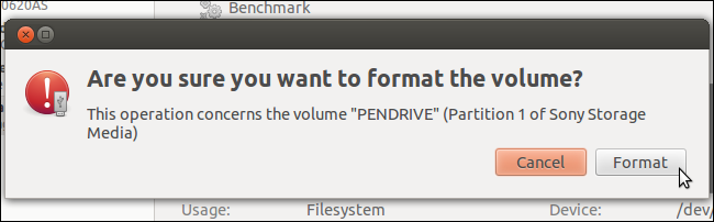 Подтверждение форматирования и предупреждение об удалении данных