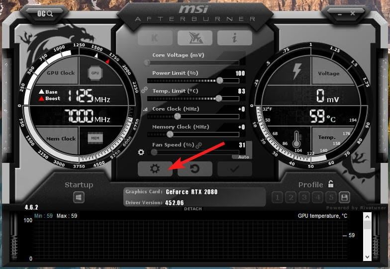 Icona impostazioni MSI Afterburner