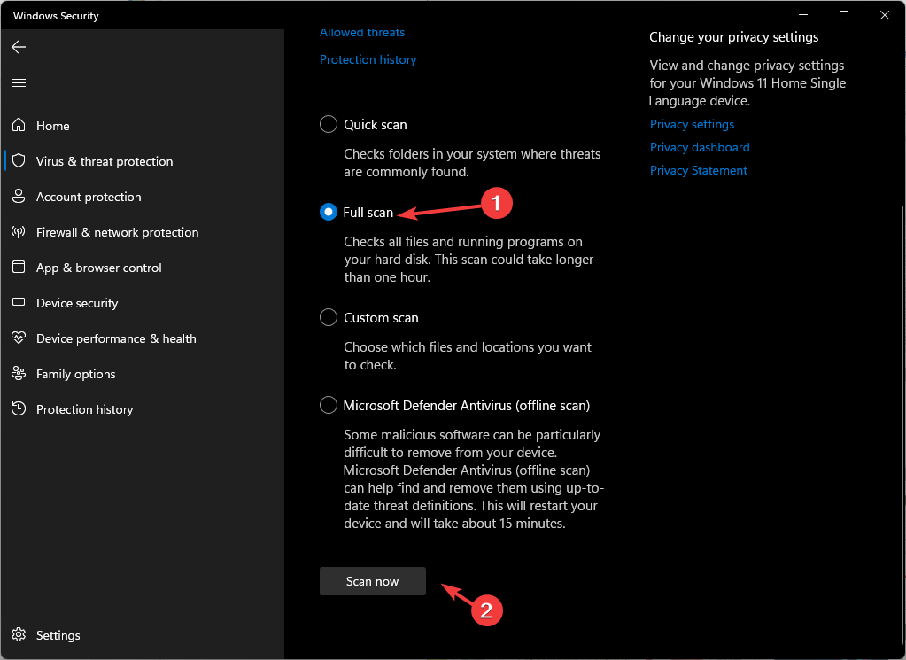 Полная проверка Windows Security