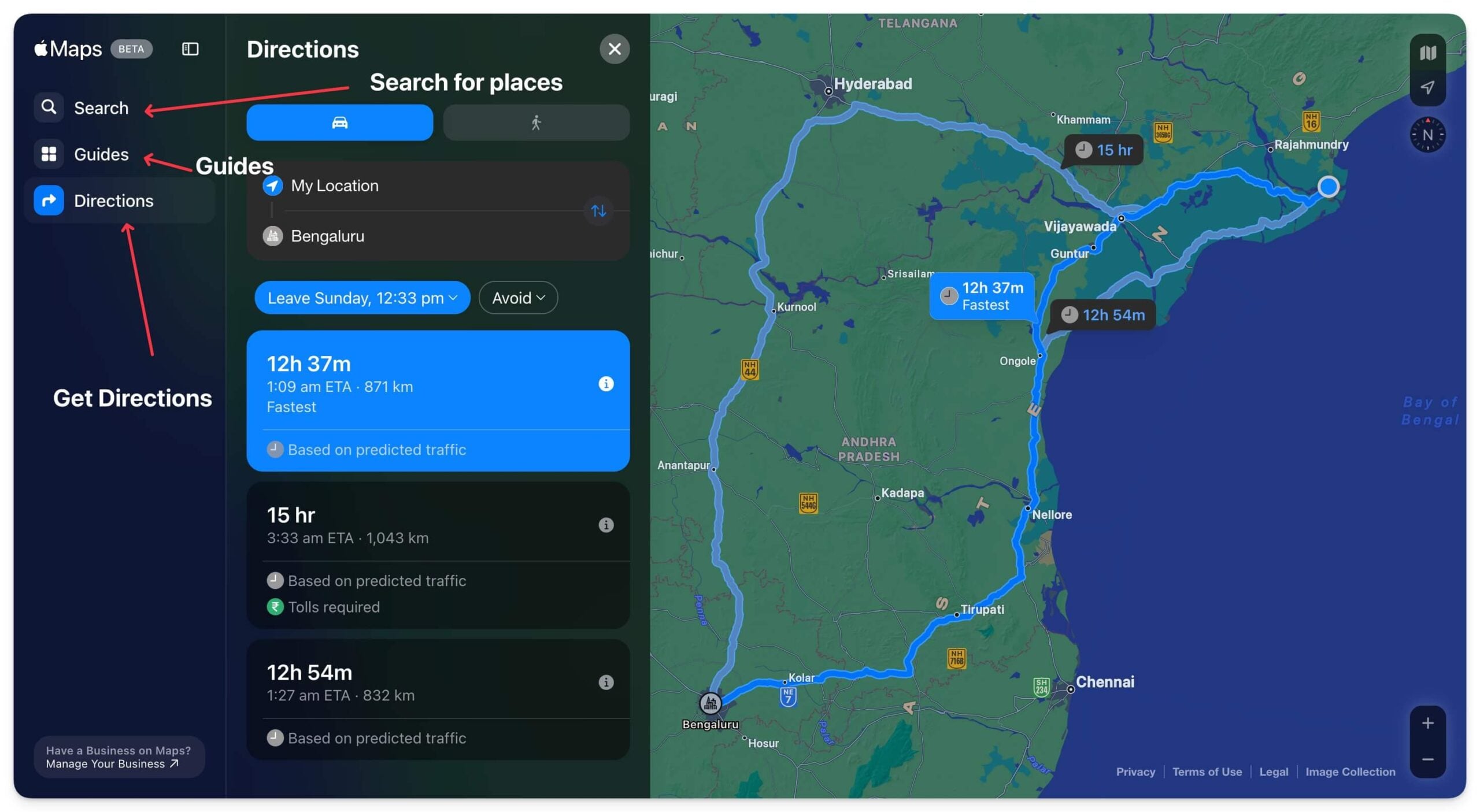 Вид Apple Maps в браузере на Windows