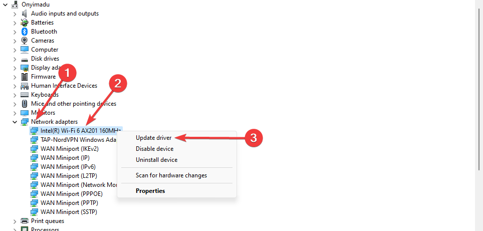 Обновление драйвера сетевого адаптера