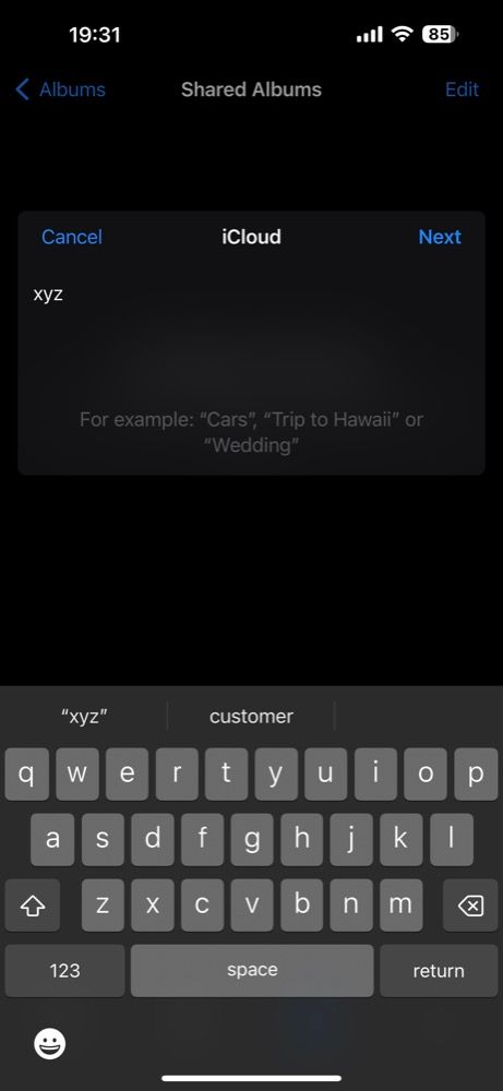 Присвоение имени общему альбому на iPhone
