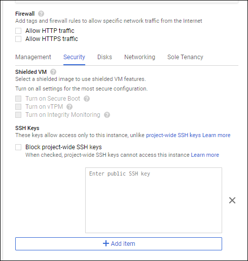 Добавление SSH ключа в настройках инстанса