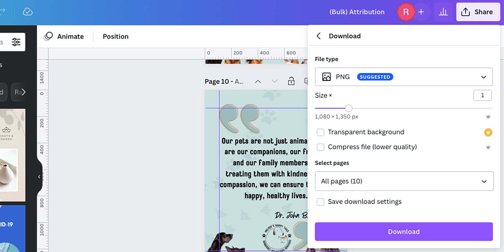 Опции сохранения дизайнов в Canva.