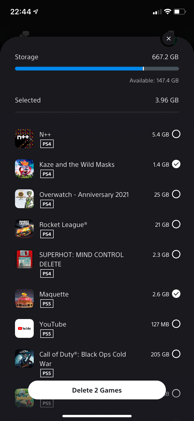 Подтверждение удаления игр в приложении PlayStation