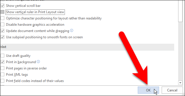 Подтверждение изменений в диалоге Параметры Word
