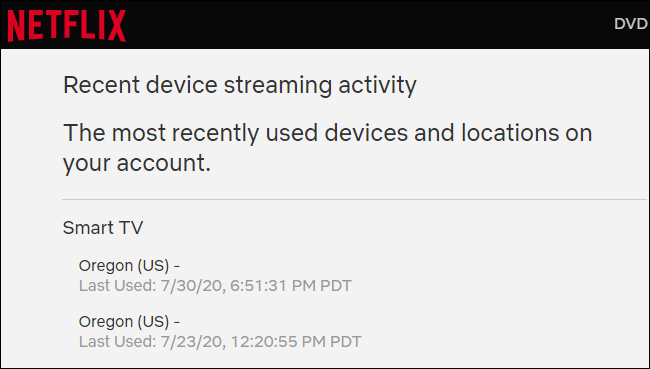 Последняя активность устройств при потоковой передаче на Netflix