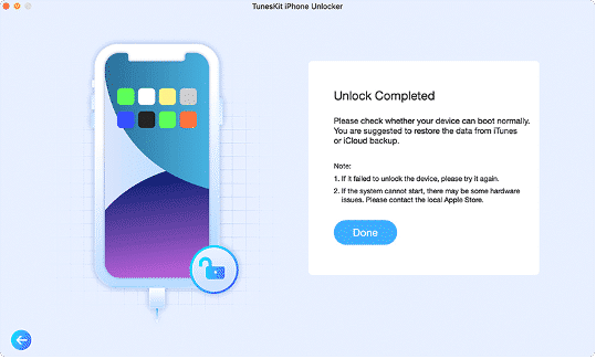 Процесс разблокировки через TunesKit