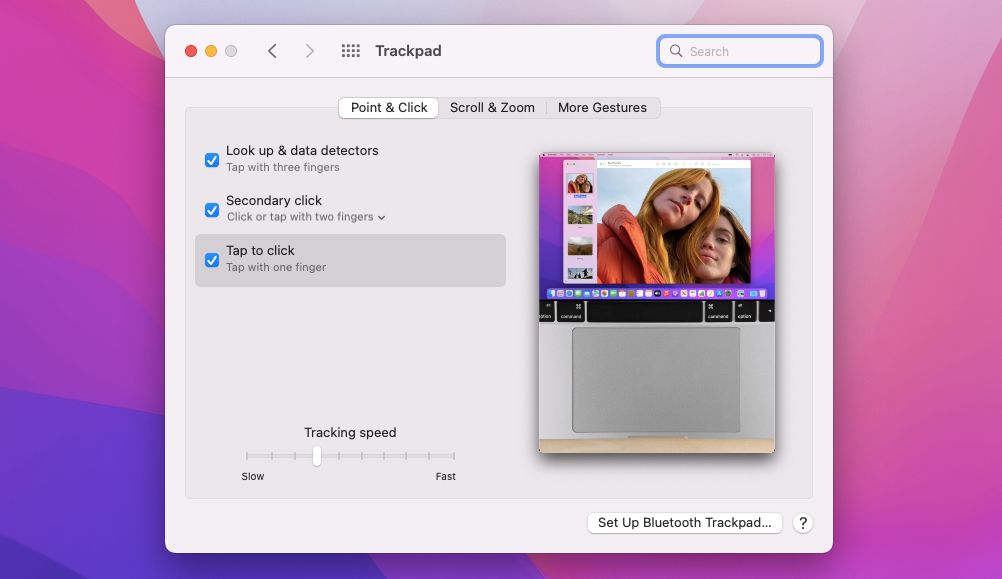 Настройки трекпада в macOS — вкладка Указание и щелчок.