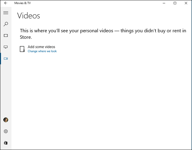 Интерфейс «Фильмы и ТВ» в Windows 10