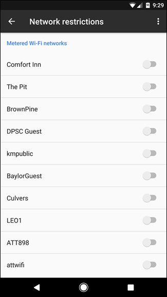 Скриншот: список известных Wi‑Fi сетей с включённой пометкой ограниченной сети