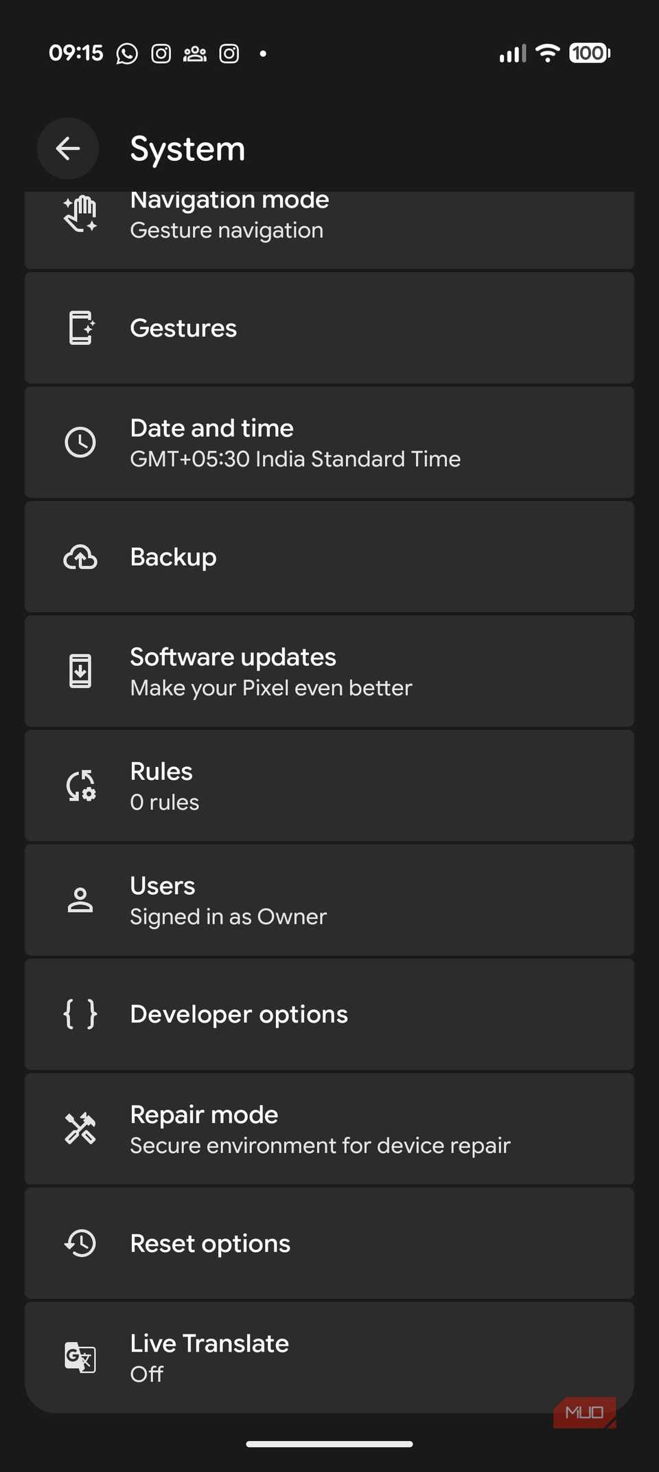 Вид системных настроек на Pixel 10 Pro