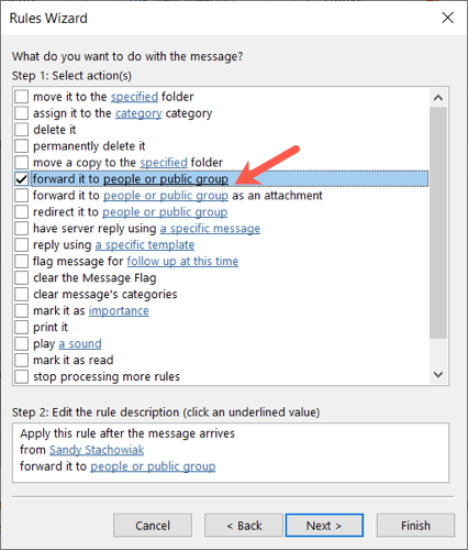 Select a Forward action