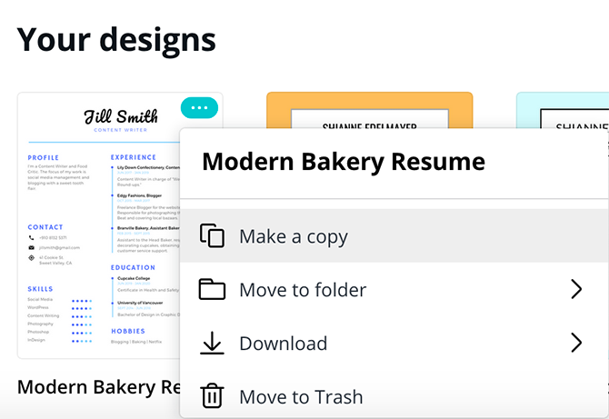 How to copy your resume template on Canva