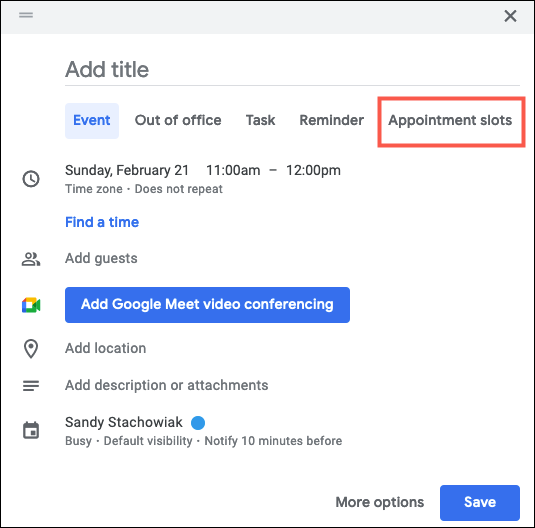 Выберите Слоты для встреч