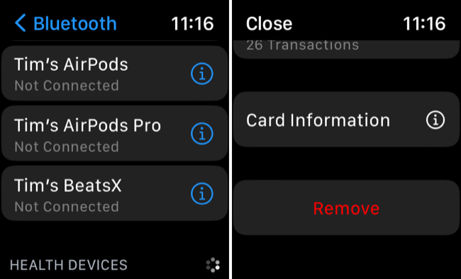 Примеры значка «i» в watchOS