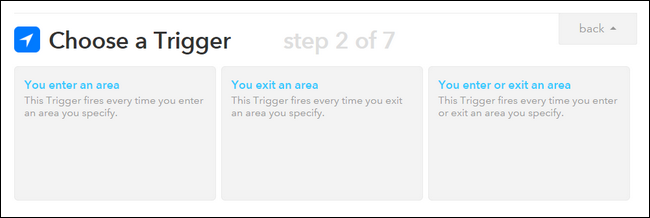 Выбор типа триггера: вход или выход из зоны