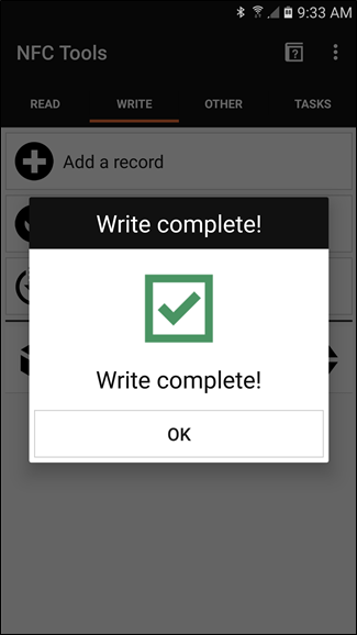 Успешно записанная метка готова к использованию