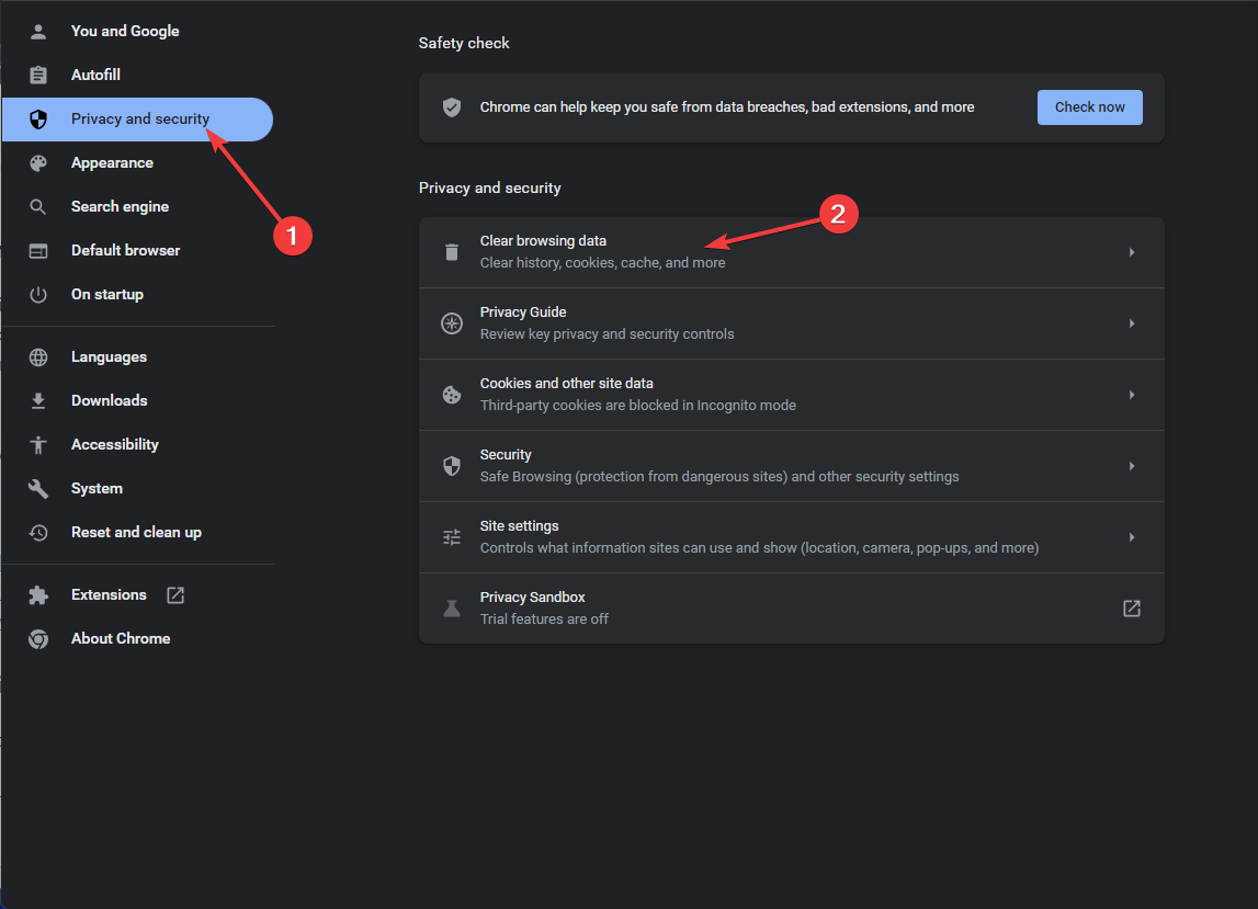 Окно очистки кэша и куки