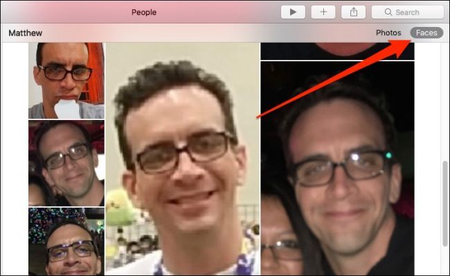 Переключение между полными фотографиями и видом «только лица» в альбоме человека