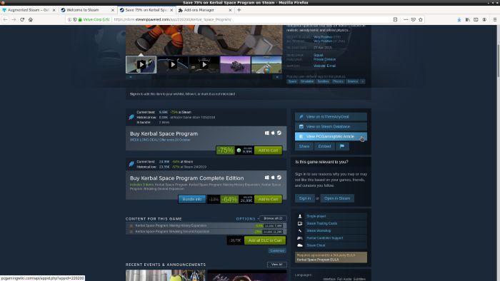 Информационные панели Augmented Steam со ссылками на IsThereAnyDeal и PCGamingWiki