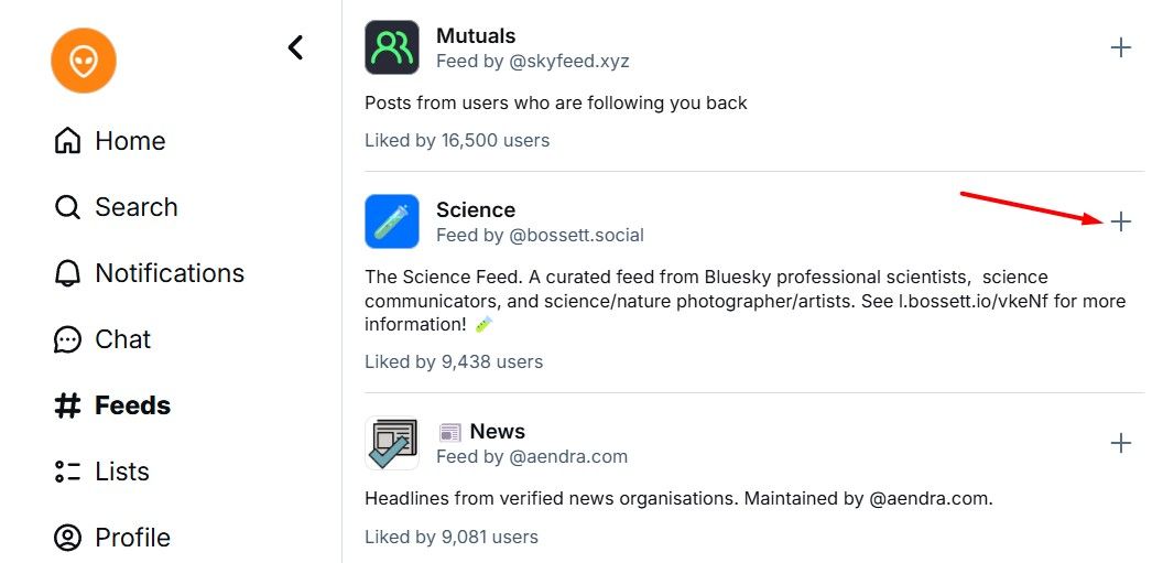 Иконка плюс рядом с доступной лентой для добавления в домашнюю страницу.