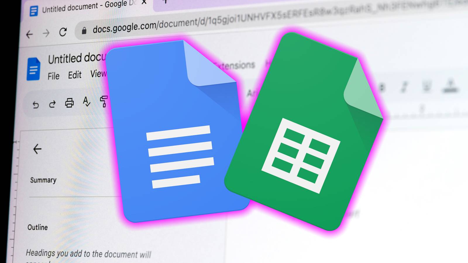 фон Google Docs с логотипами Google Docs и Sheets