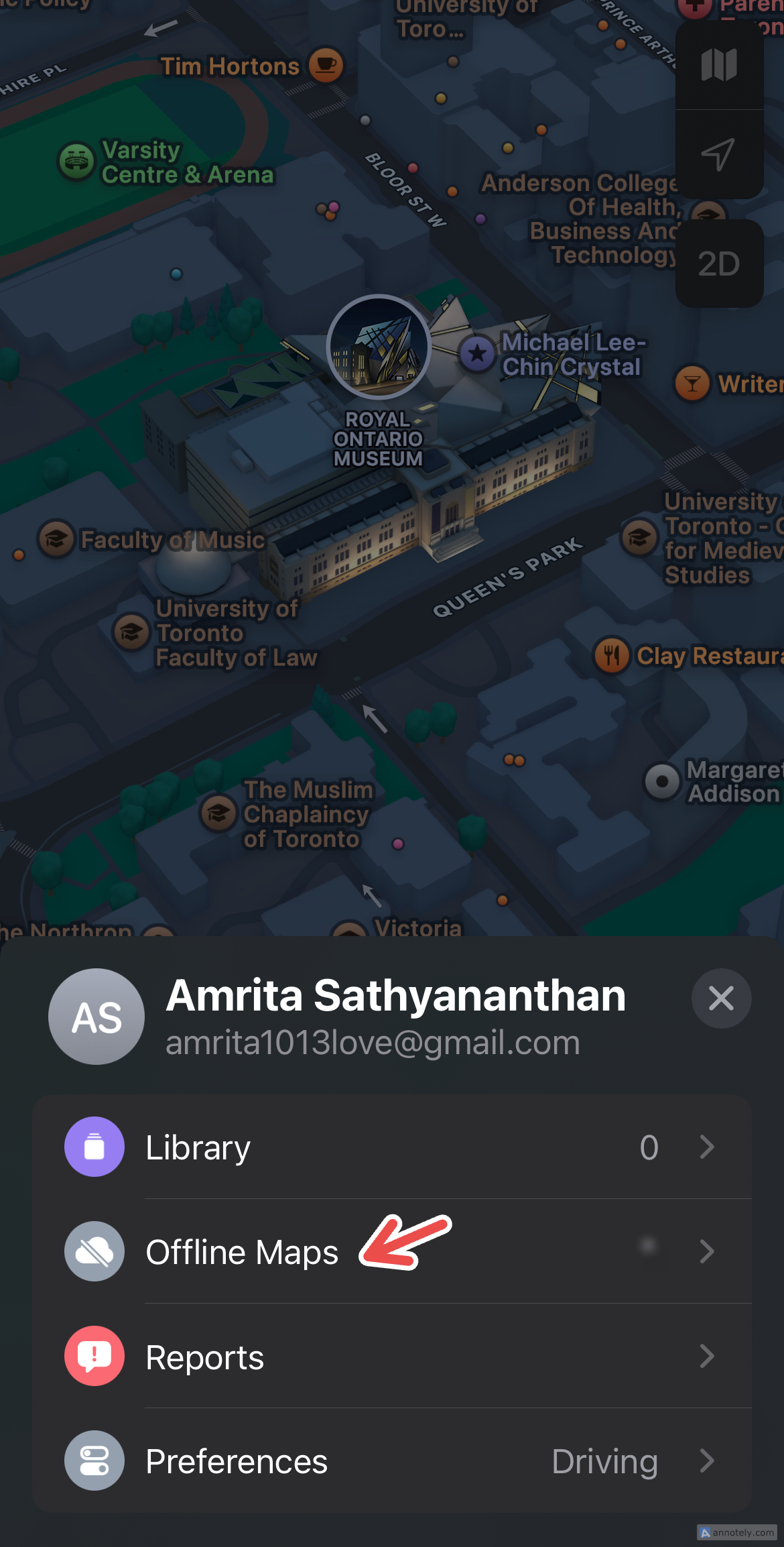 Доступ к офлайн-картам в Apple Maps.