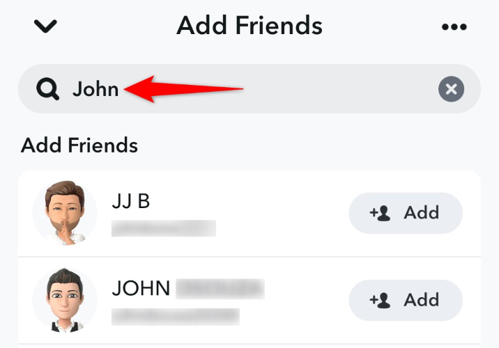 Экран поиска пользователя в приложении Snapchat