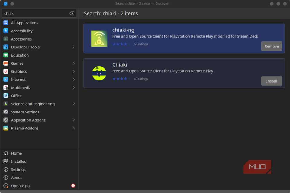Gray menu showing two options: Chiaki-ng and Chiaki