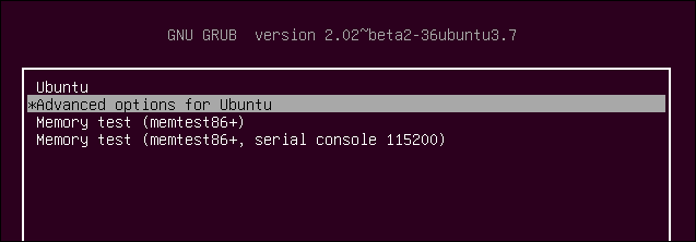 Grub меню выбора recovery mode