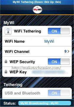 MyWi tethering ativado