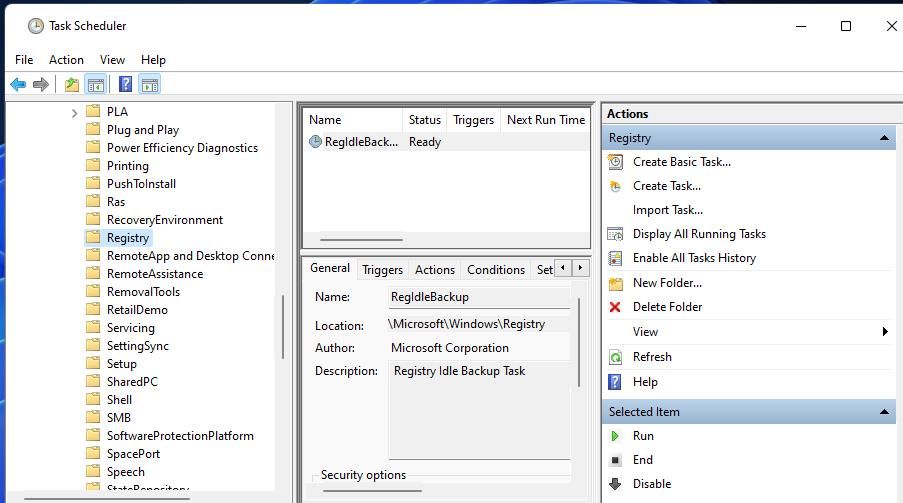 Задача RegIdleBackup в Планировщике заданий
