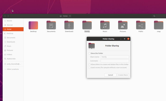 Создание и права папки в файловом менеджере GNOME
