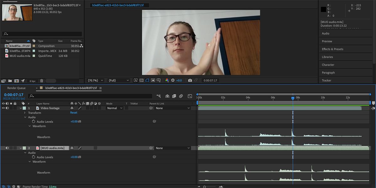 After Effects audio waveform on two layers.