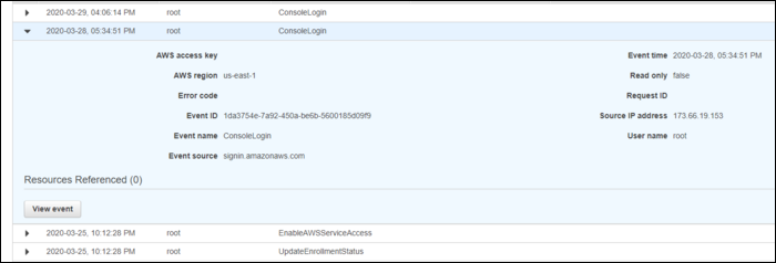 Просмотр подробных данных по событию