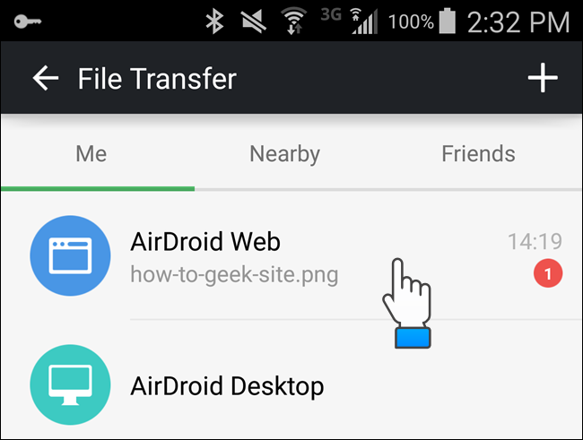 Экран истории передач AirDroid Web
