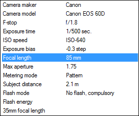 Фрагмент Exif: пример данных Canon EOS 60D