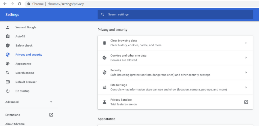 Раздел «Конфиденциальность и безопасность» — настройка сайтов в Chrome