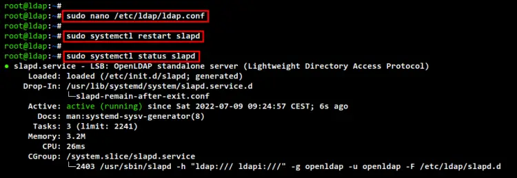 Проверка статуса slapd