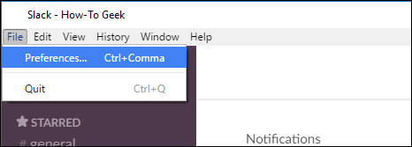 Открыть настройки Slack на Windows