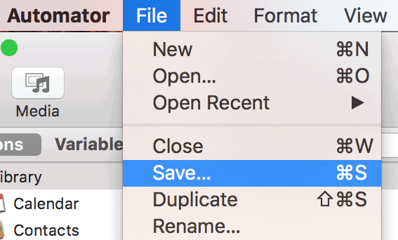 Сохранение сервиса в Automator