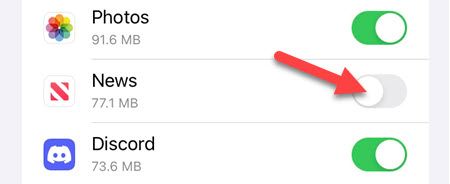 Отключение доступа к сотовым данным для приложения.