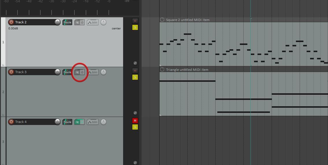 Кнопка FX на дорожке REAPER